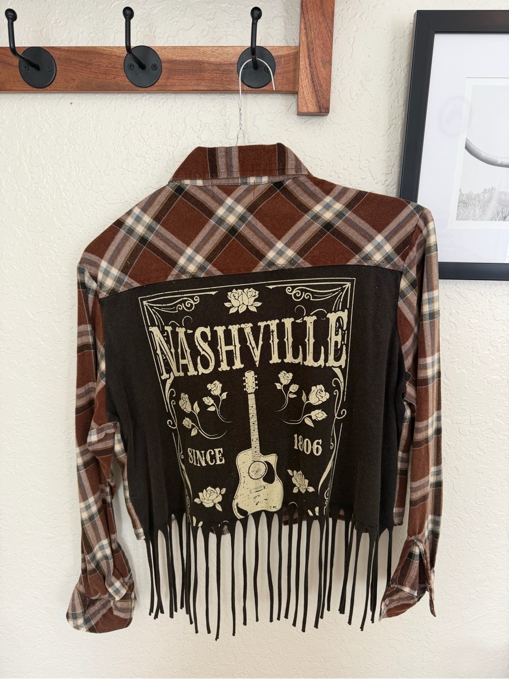 Nashville Brown Plaid Fringe Accent Shirt Jacket purchased at Buckle